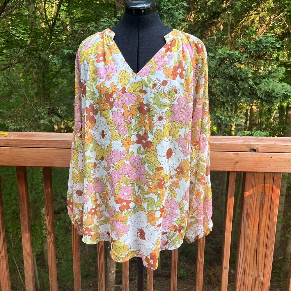 Floral V-Neck Blouse - Multicolor